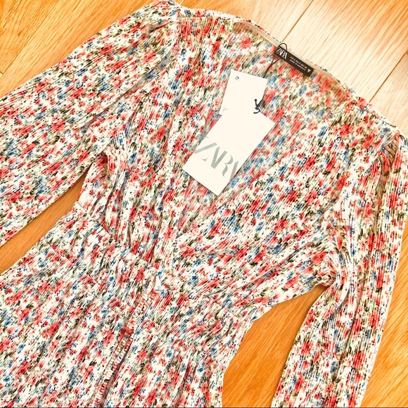 NWT Zara Blush Pink Floral Print Mini Dress - Picture 3 of 8